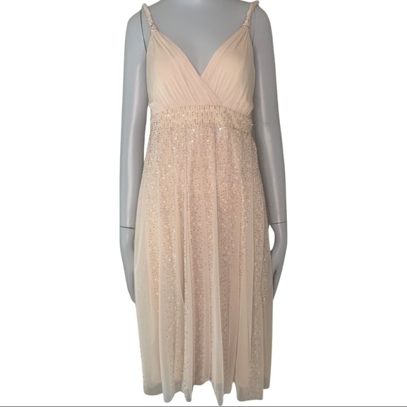 BCBGMaxAzria Dresses & Skirts - BCBGMAXAZRIA Sequin Embellished Nude Blush Sleeveless Midi Dress